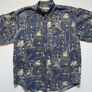 Vintage 90’s Bugle Boy Hawaiian Aztec Pattern Button Down Collar Large Shirt